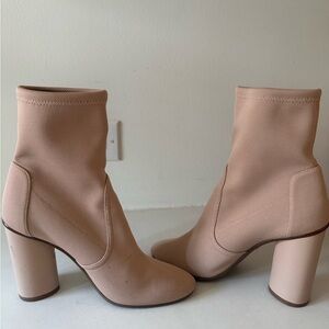 Stuart Weitzman Stretch Sock Boots in Blush Nude, size 9